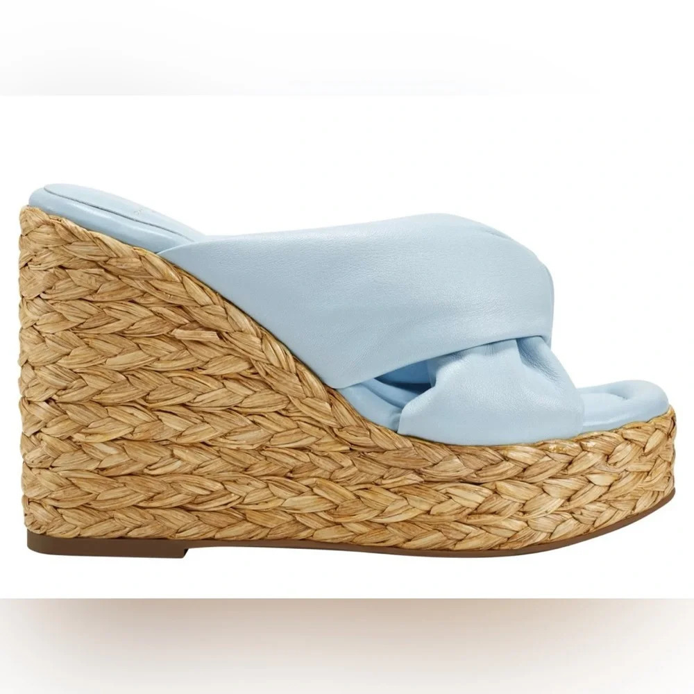 Marc Fisher Navina Espadrille Wedge Sandal Light Blue Leather Sz 8/Light Blue